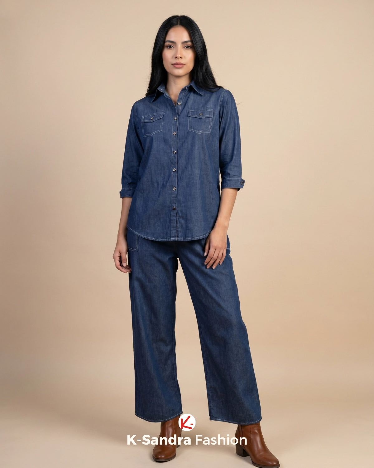 Conjunto Denim Relax (2 Piezas) - Camisa Clásica y Pantalón Wide Leg