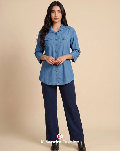 Camisa Larga de Mezclilla – Estilo Clásico y Cómodo