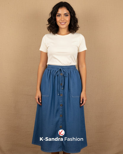 Falda de Mezclilla con Botones – Estilo Clásico y Cómodo